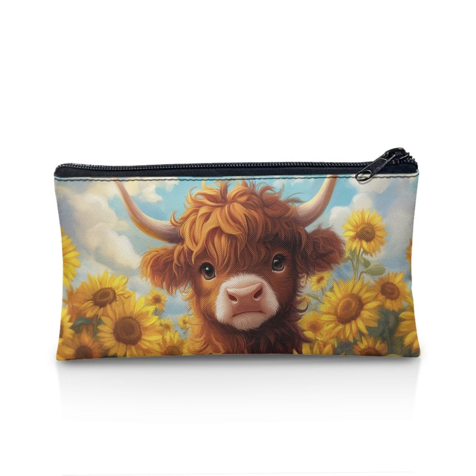POLERO Highland Cow School Pencil Case for Girls Cute Small Pencil Pouch Sunflower Back to School Supplies — image 1