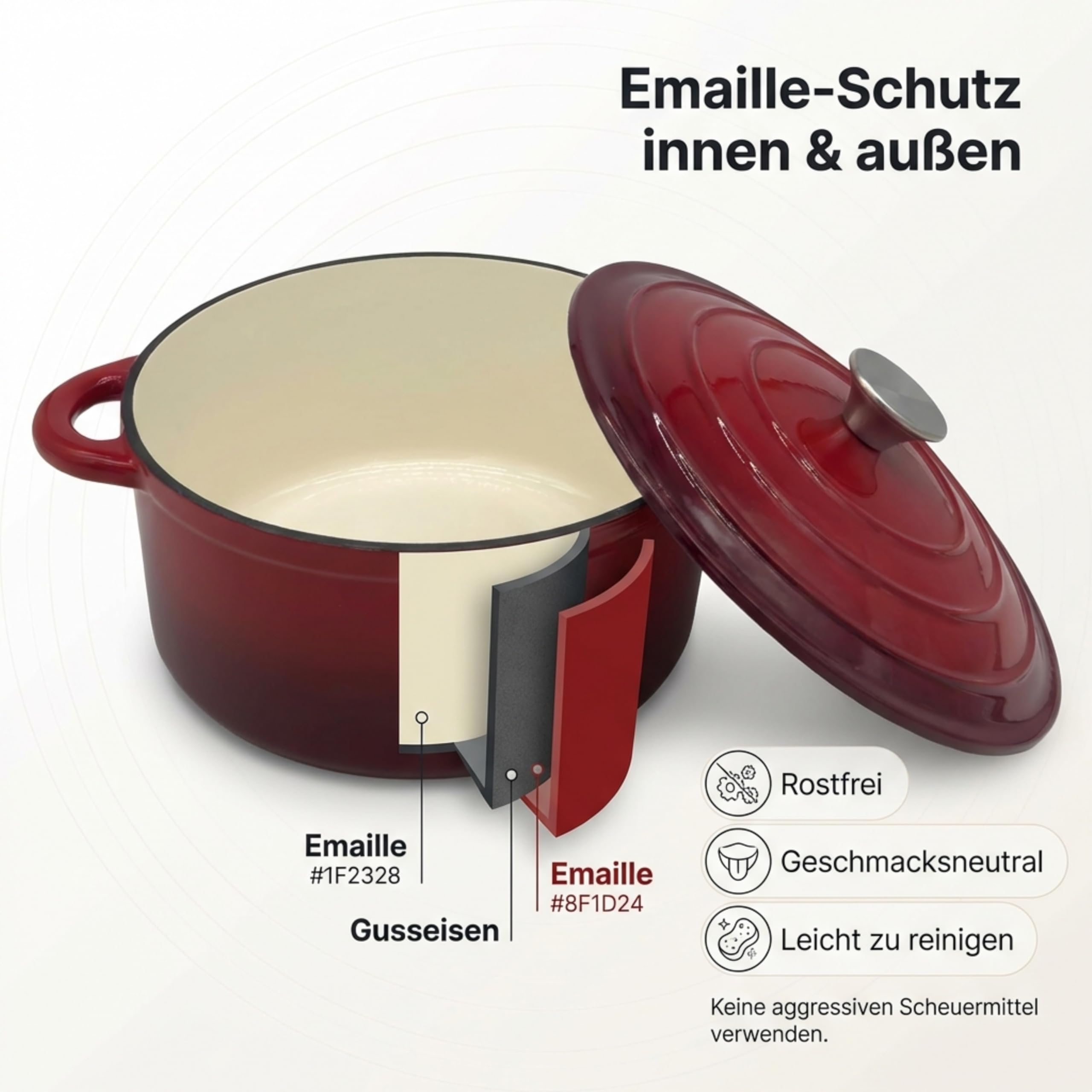 Homira Gusseisen Bräter Ø 26 cm mit Deckel – Emaille Schmortopf aus massivem Gusseisen, Dutch Oven für Induktion & alle Herdarten, backofenfest, ideal für Schmoren, Braten & Eintöpfe