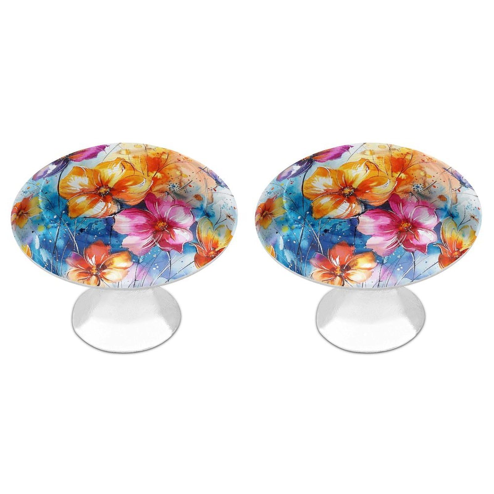 Ntvowpzo Color-3 Cabinet Handles Round Drawer Pulls Colorful Flower Painting Dresser Knobs For Cabinets And Drawers Handle For Bathroom Cupboard Drawers Cabinet Pulls For Kitchen Door