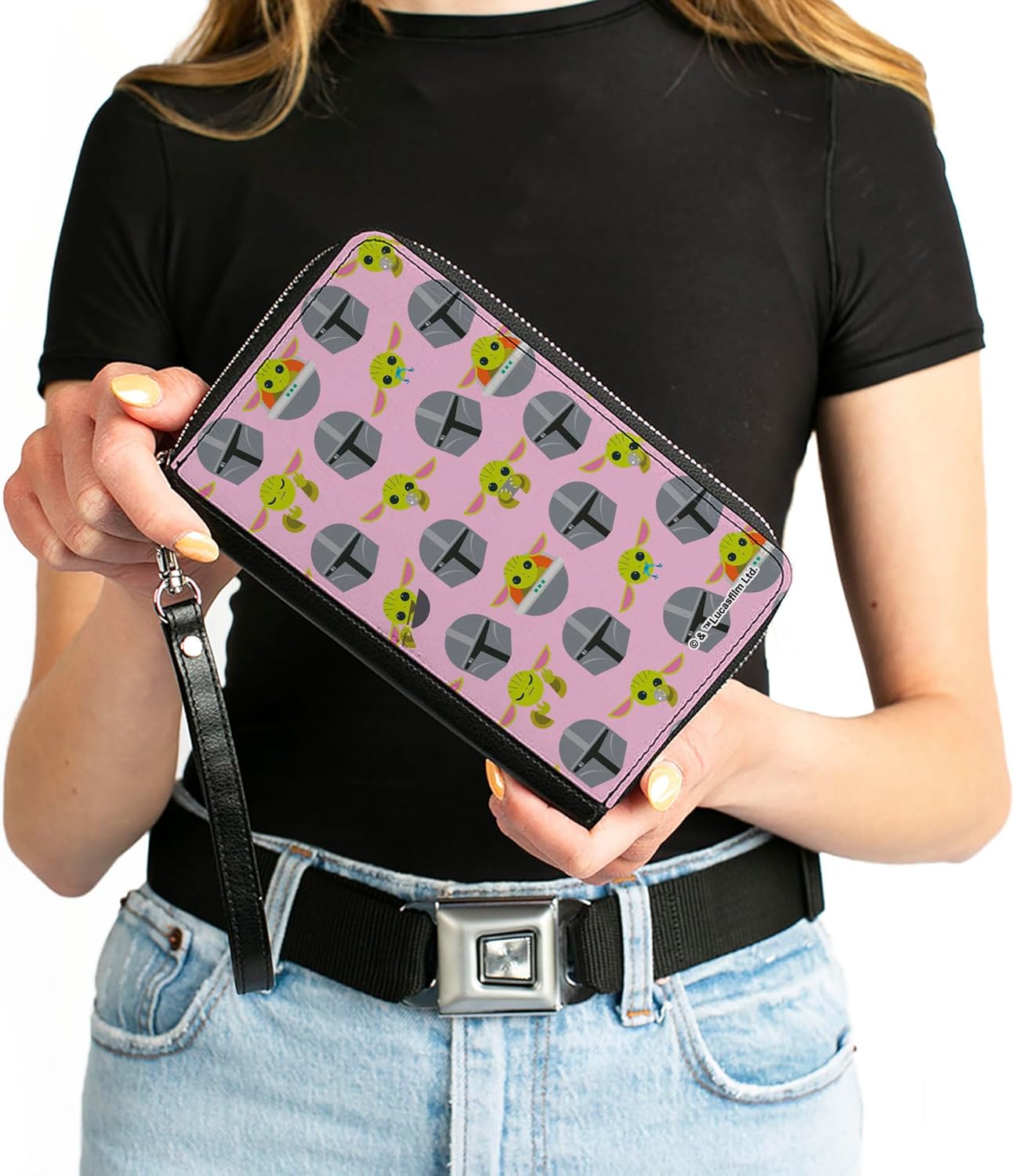 Buckle-Down Women's PU Zip Around Wallet Rectangle-Star Wars The Child, 7.5"x4.5"