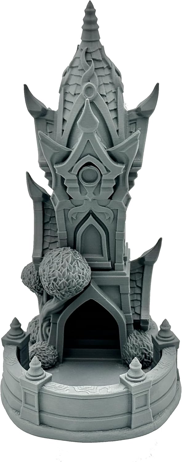 Elderglen Twilight Dice Tower - Tabletop Wargaming Minis - Dungeon Accessories - RPG Fantasy Dragon Game Models - Figures for Battle Grid Mats, Gray