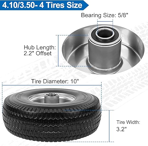 Miniatura 9 de phepetroll Llantas y ruedas 4.103.50-4 de repuesto de neumáticos sólidos de 10 pulgadas con orificio de eje de 58 pulgadas, 8 espaciadores y 4