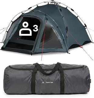 qeedo Quick Oak Campingzelt - Sekundenzelt mit innovativem Quick-Up-System, stabil & wasserdicht, ideal für Camping & Festival, Komfort-Zelt für bis zu 3 Personen, mit Vorraum & Moskitonetz aus Mesh