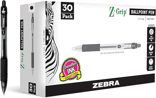Vista 8 de Zebra Pen Z-Grip - Bolígrafo retráctil, tinta negra y azul que fluye suavemente, punta media de 0.039 pulgadas, suministros escolares, suministros