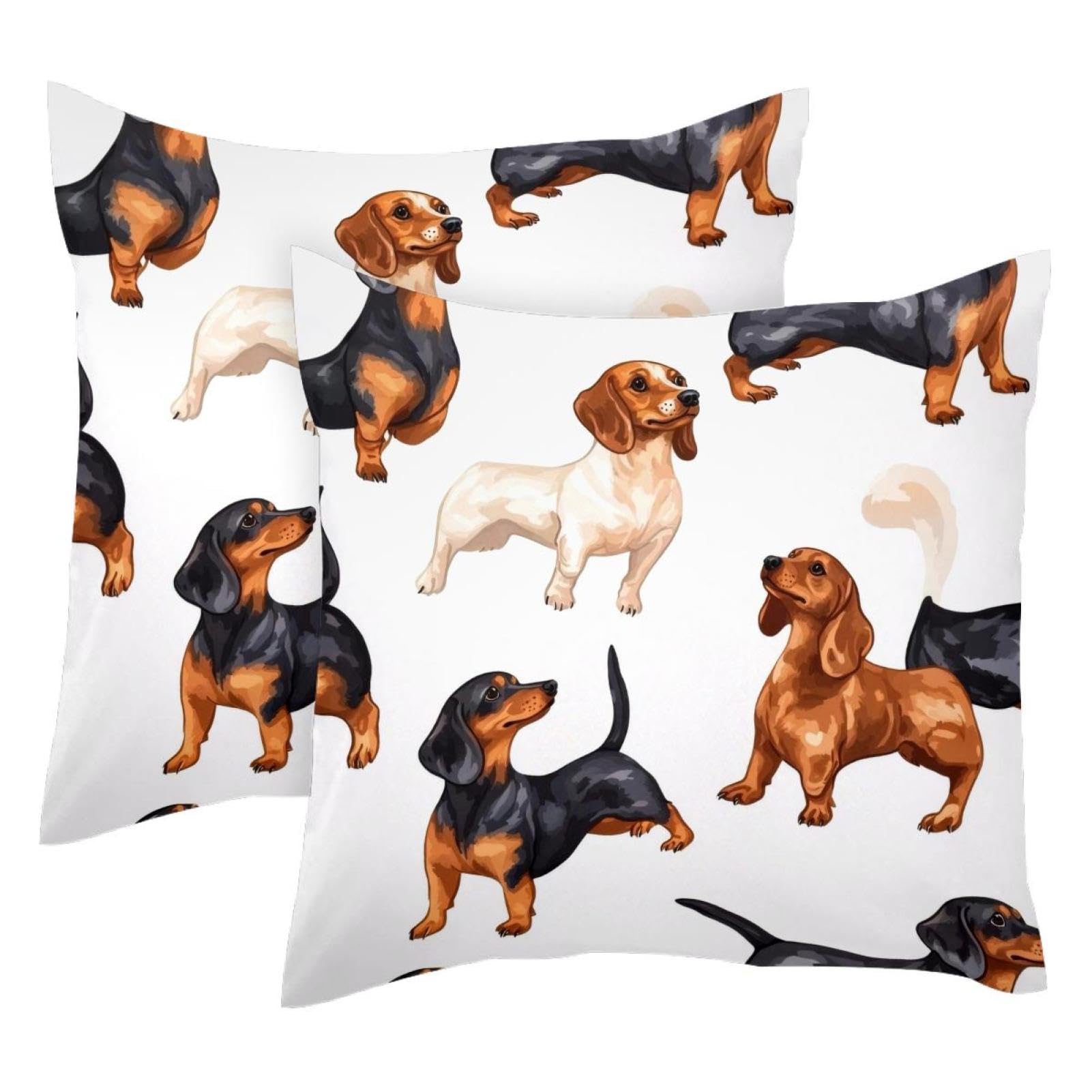 Housses de coussin velours motif teckel 50x50cm, taies décoratives double face