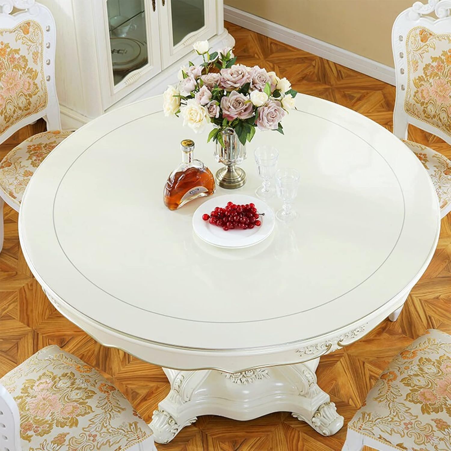 TORIBIO 54 Inches Clear Round Table Mat Protector, 1.5mm Thick Plastic Round Table Cover,Waterproof PVC Round Table Pad, Desk Protector for Dining Room Office