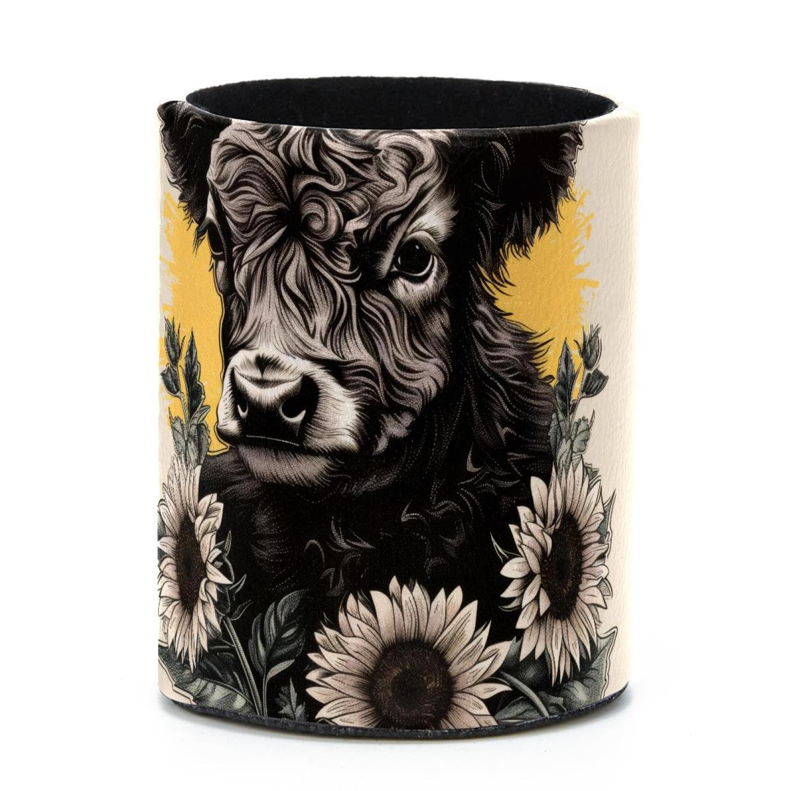VAPOKF Round Pencil Holders for Desk, Cow Sunflowers Pen Holders Pen Pot Makeup Brushes Storage Desktop Stationery Supplies Organiser for Home Office