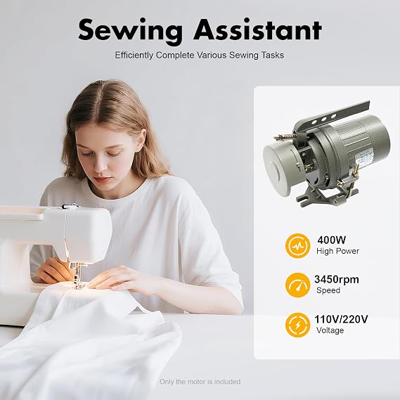 Pattosaey Industrial Clutch Motor, 400W Electric Sewing Machine Motor, 3450RPM 110V-220V Dual Voltage for Industrial Sewing Machines, Quiet Operation, Grey
