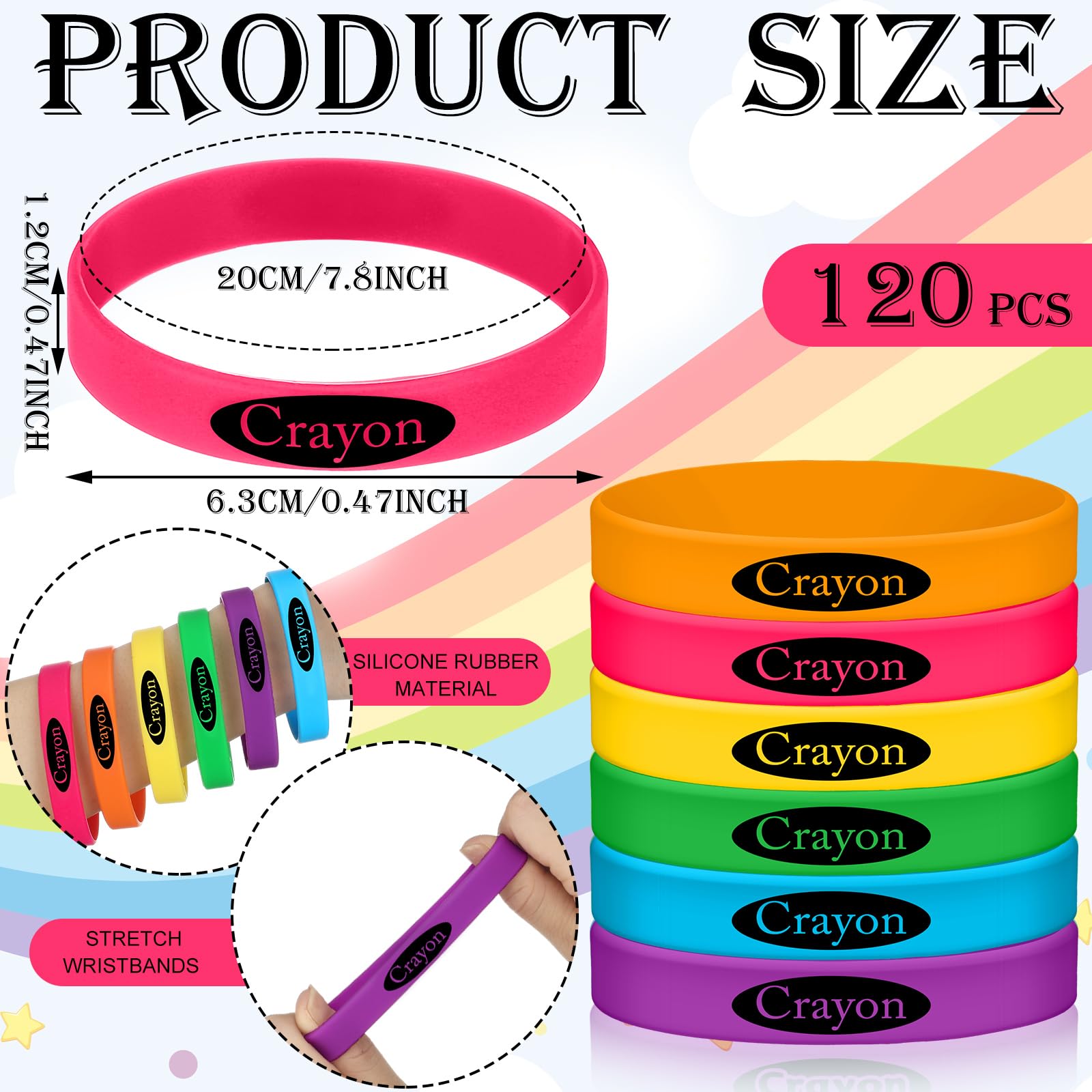 Ecally 120 Pcs Crayon Silicone Bracelets Bulk Crayon Party Favors Back to School Rubber Wristbands for School Day Prizes Exchange Birthday Teacher Gift Graduation Supplies