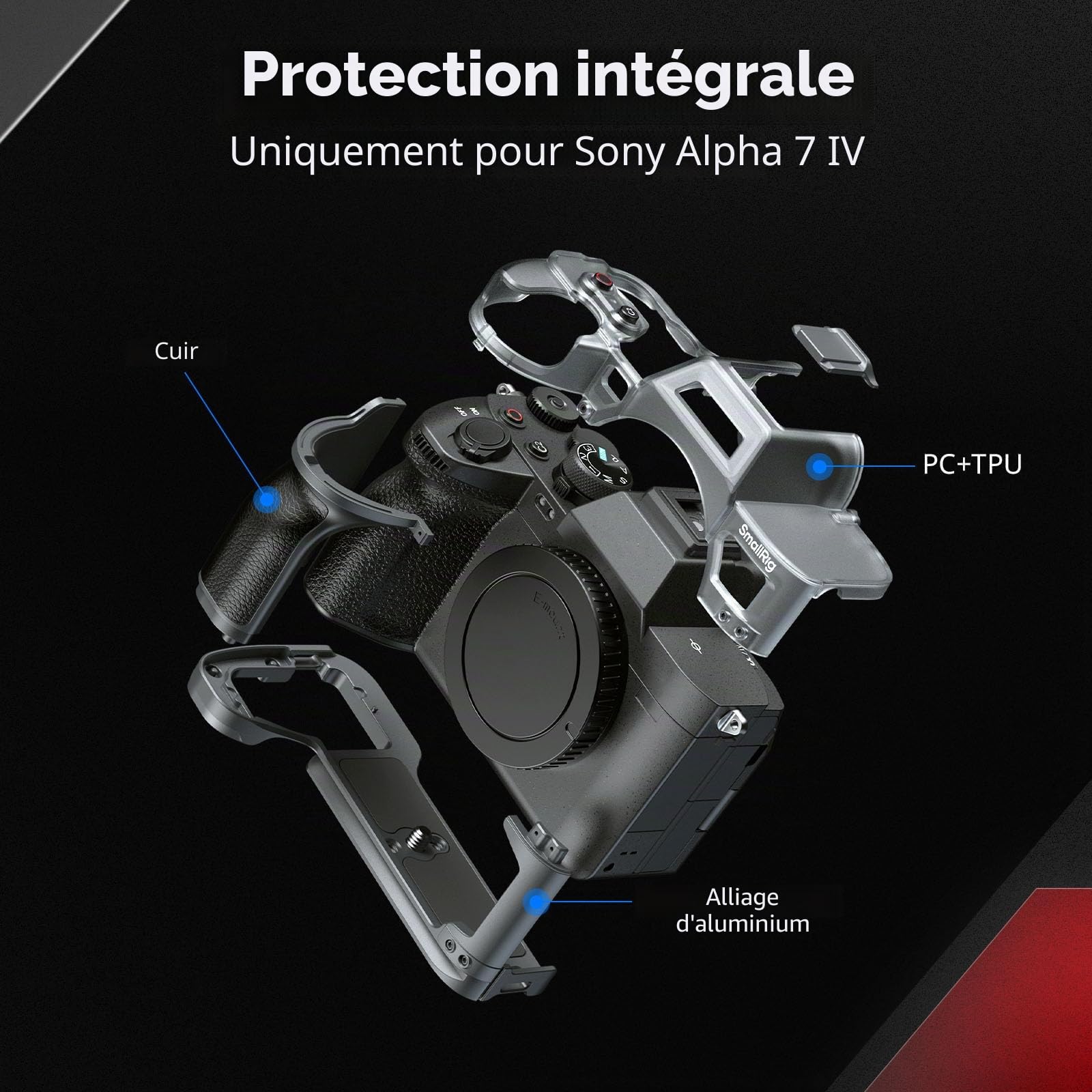 SmallRig Arca-Swiss 4798 Étui hybride modulable pour appareil photo Sony Alpha 7 IV avec poignée ergonomique et plaque intégrée