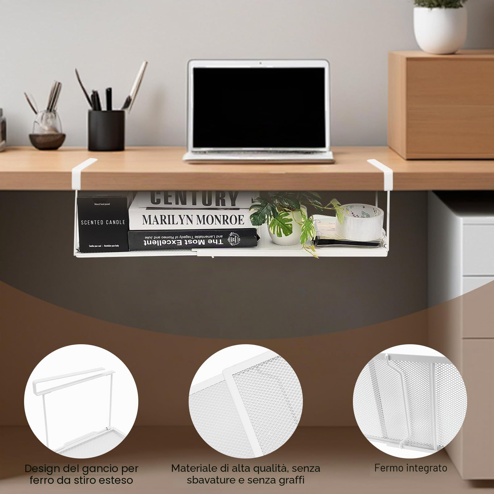 Cestello Sottoripiano, Cesto Portaoggetti da Appendere, Organizer Espandibile per Armadio Cestello Portaoggetti in Metallo Cesto Sotto Ripiano per Cucina, Ufficio, Dispensa, Bagno, Lavanderia