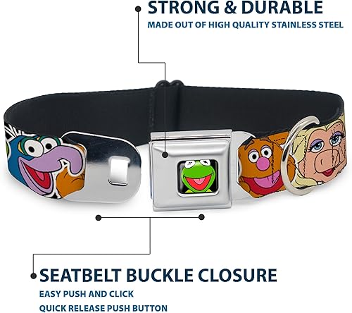 Miniatura 4 de Collar de perro hebilla de cinturón de seguridad Muppets Caras de cerca negro 13 a 18 pulgadas 1.5 pulgadas de ancho