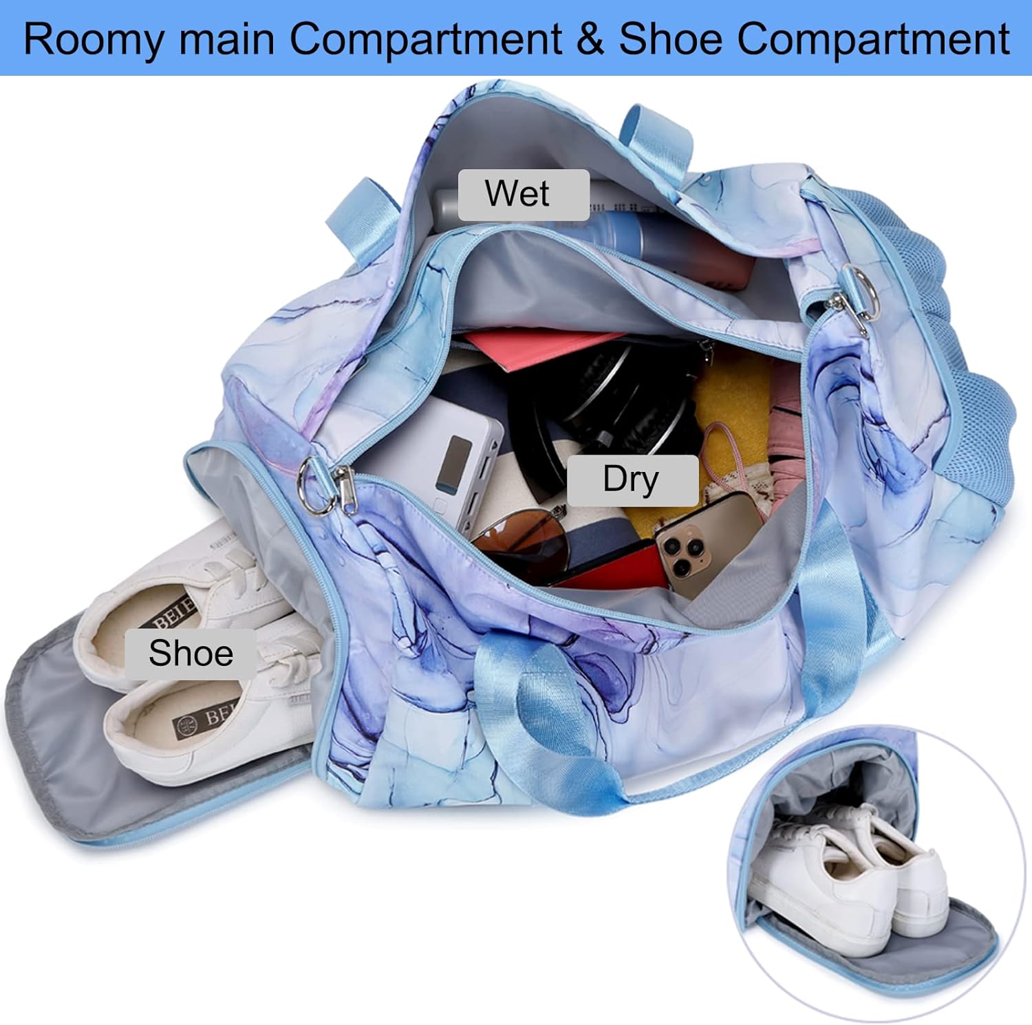 Sports Duffel for Girls Dance Bag Girls Duffle Weekender Bags Teen Gym Travel Ballet Bag with Shoe Compartments - Image 5