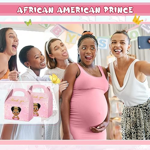 Miniatura 5 de 24 cajas de golosinas de princesa afroamericana, caja de dulces de princesa pequeña, cajas de cartón con asas, baby shower de princesa con impresión