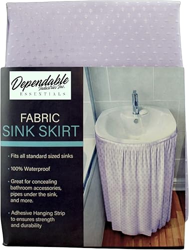 Falda de fregadero de tela con puntada de diamante, impermeable, se adapta a fregaderos de tamaño estándar, añade almacenamiento en el baño (lavanda)