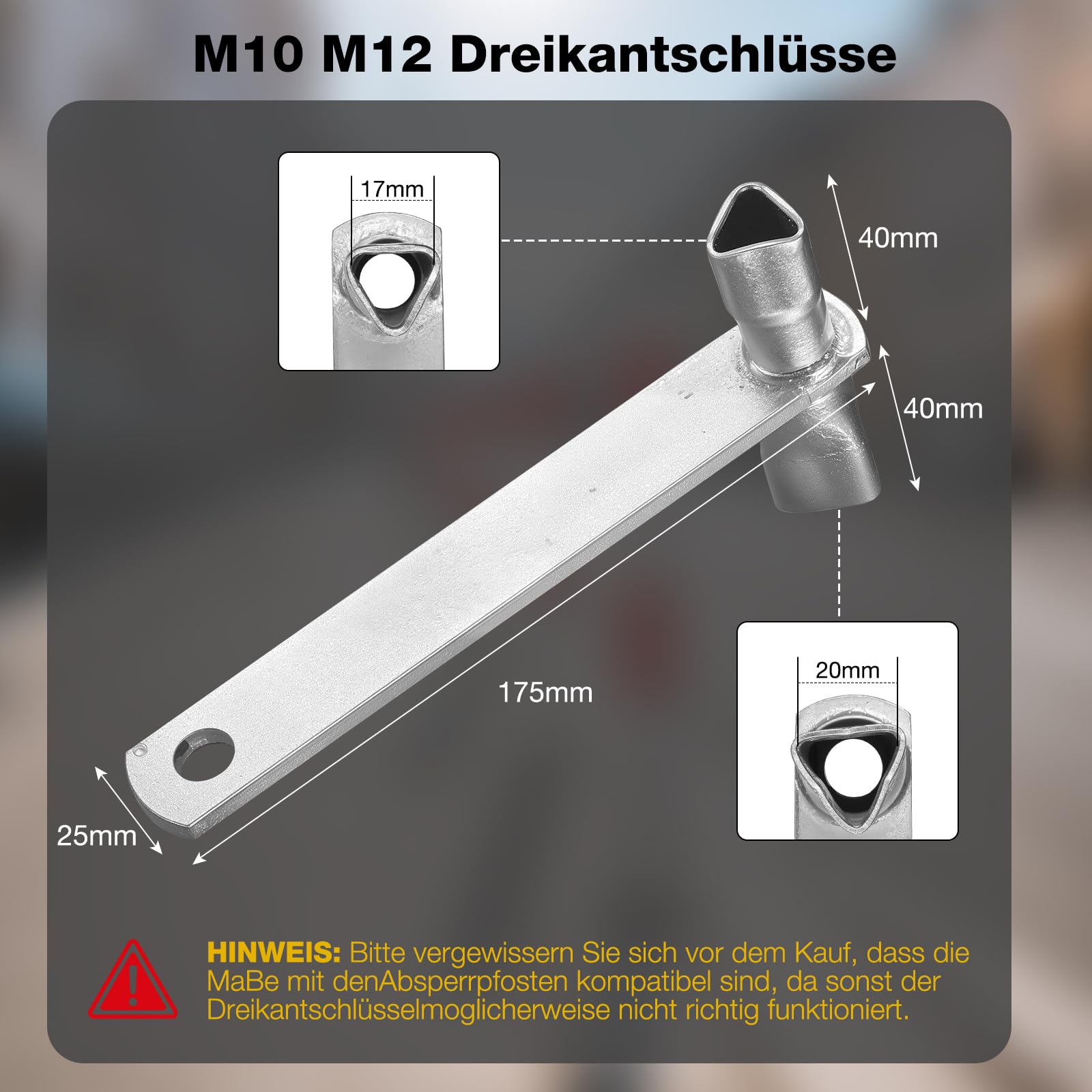 SN-TEC Dreikantschlüssel Set Für Poller & Tore - Feuerwehrschlüssel M12/19mm, 2-teilig (200mm & 250mm)