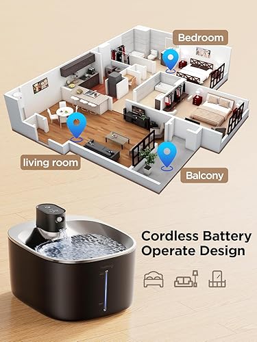 Miniatura 5 de FEELNEEDY Fuente de agua inalámbrica para gatos que funciona con pilas, fuente de agua para mascotas de 4 l135 onzas líquidas para gatos y perros