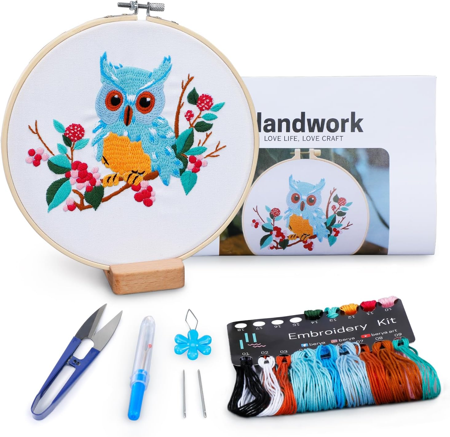 Owl Embroidery Kit, Embroidery Kit for Adult, Owl Pattern Practice Kit, Including Video Step by Step Instructions, Embroidery Hoop, Cloth, Needles and Thread for DIY Craft Lover (BEO011)