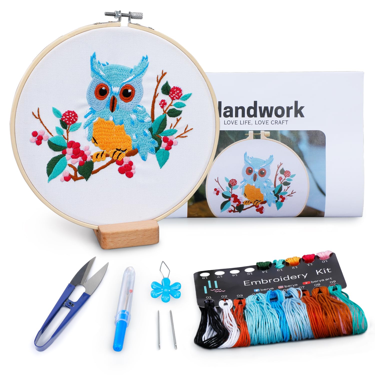 Owl Embroidery Kit, Embroidery Kit for Adult, Owl Pattern Practice Kit, Including Video Step by Step Instructions, Embroidery Hoop, Cloth, Needles and Thread for DIY Craft Lover (BEO011)