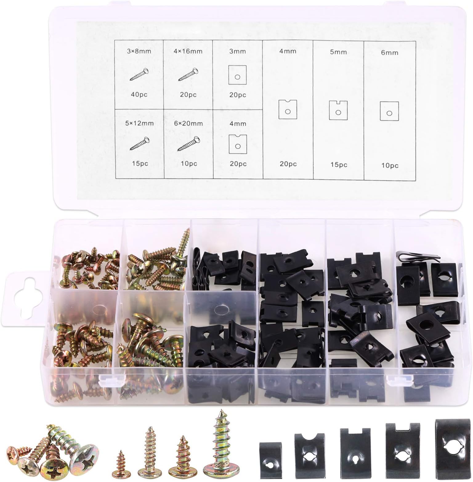 170 Pcs 9 Popular Sizes Black Phosphate Finish U Nut U Clips with Zinc Plated Phillips Screws Rust Resistant Assortment Kit