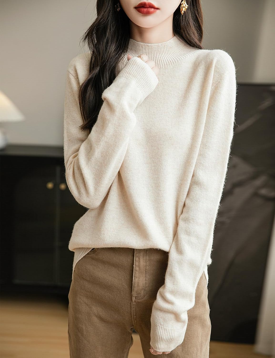 Chanyarn Women's 100% Merino Wool Seamless Sweater Mock Neck First-Line Ready to Wear Long Sleeve Knitted Pullover Tops - Image 3