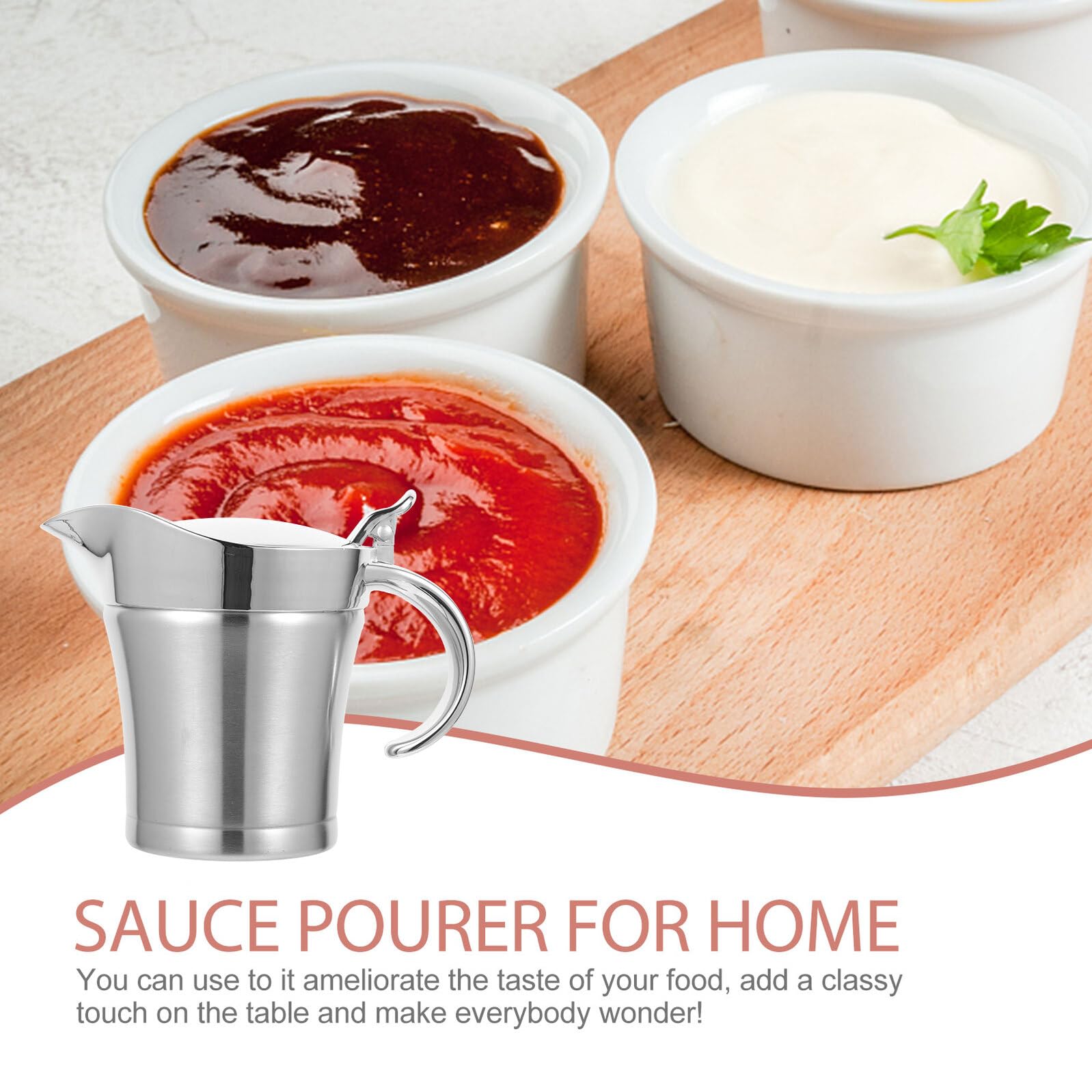 SOLUSTRE Dispensador de Salsa 500Ml Acero Inoxidable Vertedor sin Goteo Servir Salsas Frías y Calientes para Cocina y Restaurante