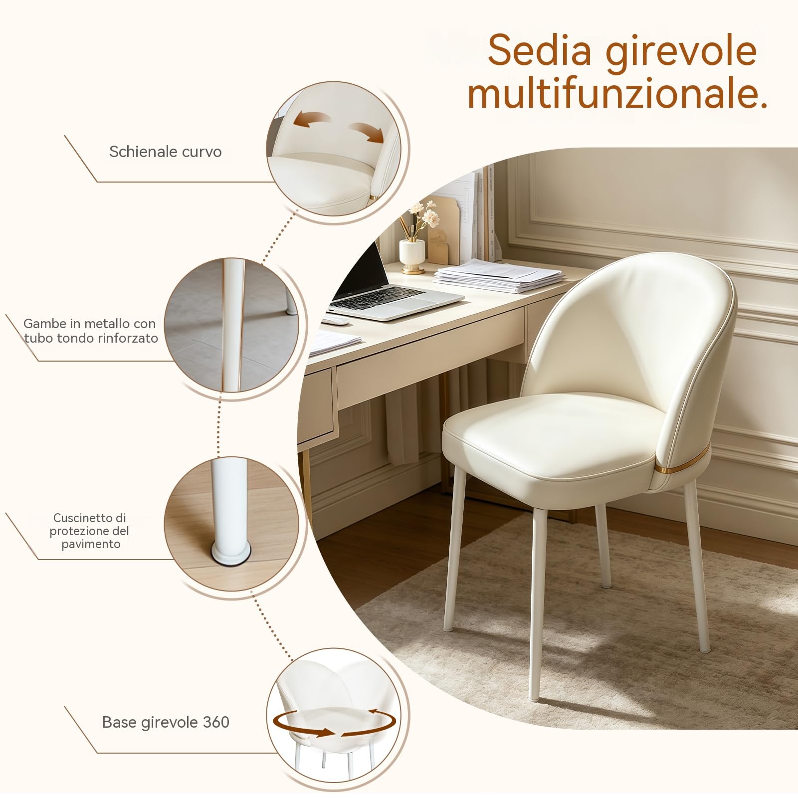Sedia da Pranzo (singola) – Sedia Moderna Per Cucina Con Schienale e Gambe in Metallo, Sedia Ergonomica Versatile Per Camera da Letto, Ufficio, Sala da Pranzo