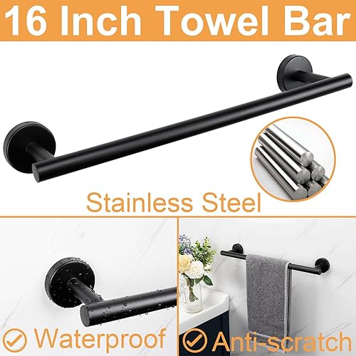 Miniatura 3 de TocTen Juego de accesorios de baño, juego de toallas de baño de acero inoxidable grueso, incluye toallero para baño+soporte para papel higiénico+3