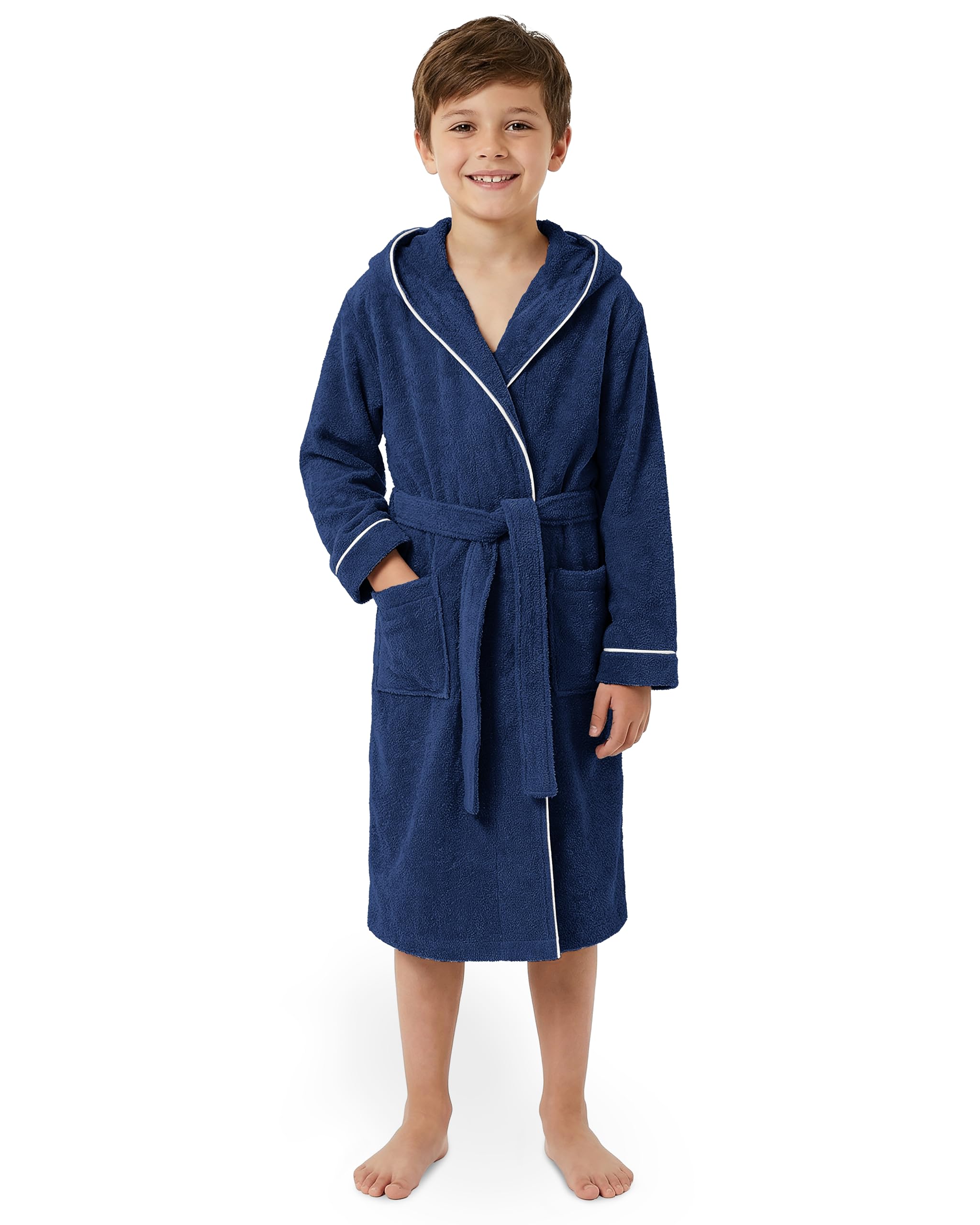LAYNENBURG Premium Peignoir enfants & adolescents avec capuche - Fille et Garçon - 100% coton - OEKO TEX Standard 100 - Tissu éponge moelleuse - Taille 110 à 176