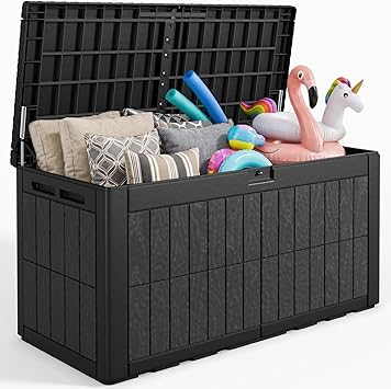 Quictent 120 Gallon Resin Deck Box, Weatherproof Waterproof Outdoor Storage Bench, Heavy Duty UV Resistant Lockable Container for Garden, Pool Supplies, Patio Cushions & Furniture Accessories