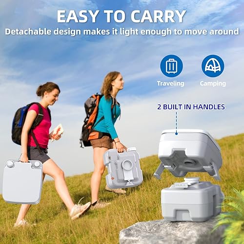 Miniatura 9 de Porta Potty - Inodoro portátil para campamento, inodoros KAIZONPOT RV de 5.3 galones para interiores y exteriores con bomba de asa, indicador de