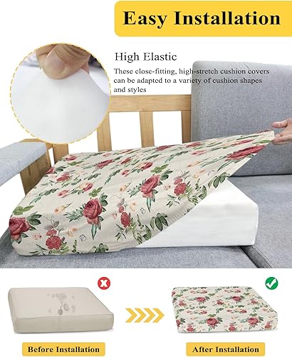 Miniatura 5 de Fundas de cojín para sofá con estampado floral de primavera roja, funda elástica para sofá con parte inferior elástica, diseño de flores botánicas