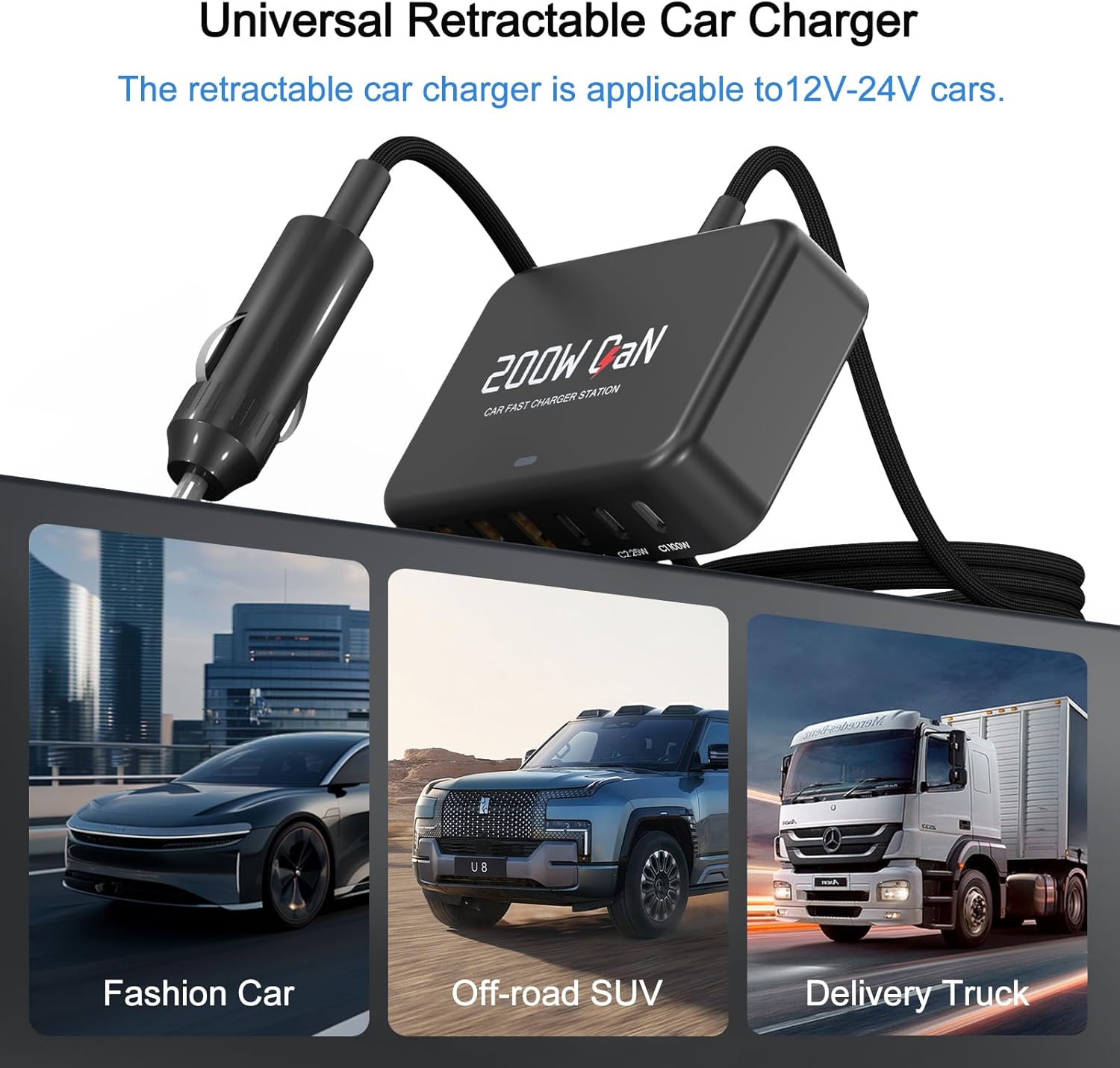 200W Car Fast Charging Station,6 Ports, Compatible with MacBook pro/Air/M5 M4 M3 M2 M1/Dell/Lenovo/HP,for iPhone 17/16/15 Series,Samsung Galaxy S26/S25 Ultra/S24 Series and More