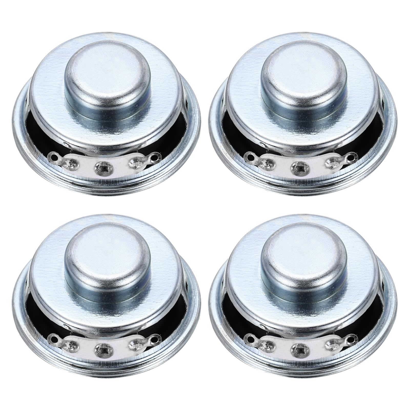4 altavoces pequeños con carcasa de metal resistente e imán interno para fidelidad acústica 7