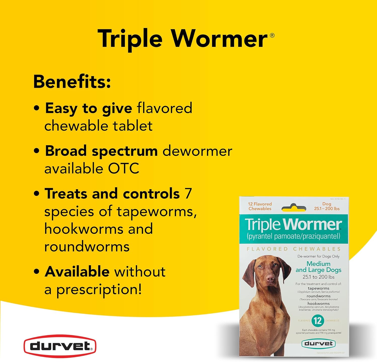 Durvet Triple Wormer for Medium and Large Dogs