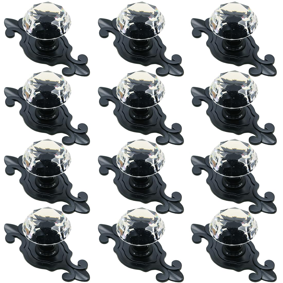 Kelier Crystal Glass Cabinet Knobs, [12 Pack] Elegant Diamond Drawer Knobs with Plate, Dresser Pull Handles for Kitchen/Cupboard/Wardrobe/Cabinet (