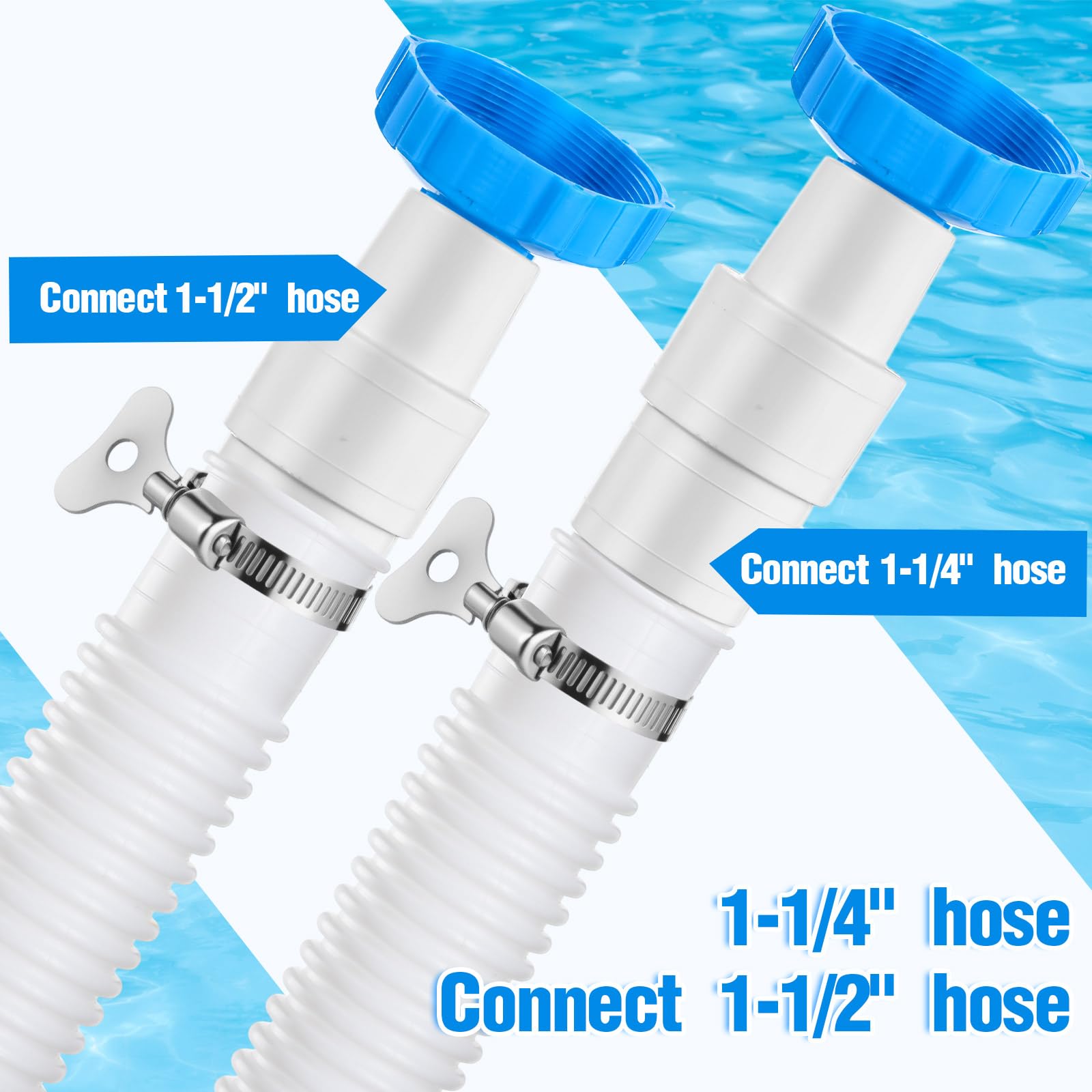 Kit de 8 adaptadores de manguera de piscina, acoplamiento de conector de manguera de 1-1/4 pulgadas o 1-1/2 pulgadas y adaptador de manguera B 11238, abrazadera de manguera de acero