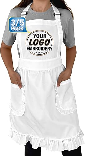 Miniatura 10 de TEEAMORE Custom Embroidered Ruffle Apron Kitchen Cooking Baking Grilling Cleaning Costume Women's Apron