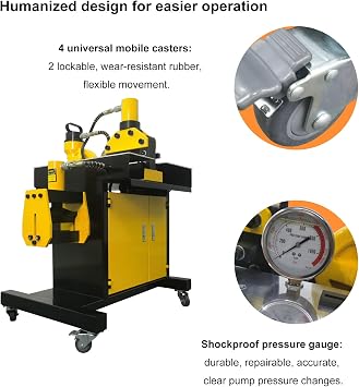 3 in 1 Electric Hydraulic Busbar Processor 110V 900W, Cutter Bender Puncher, 31/20/16 Ton Force, 700bar with 4 Dies, Max 150x10mm for Copper Aluminum Bar Processing