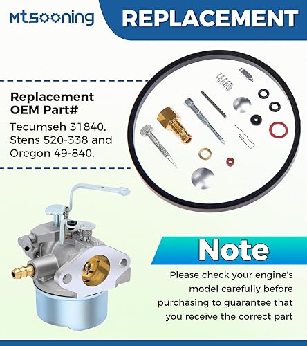 Miniatura 4 de Kit de reparación de carburador Mtsooning para motor Tecumseh 31840 2HP-7HP