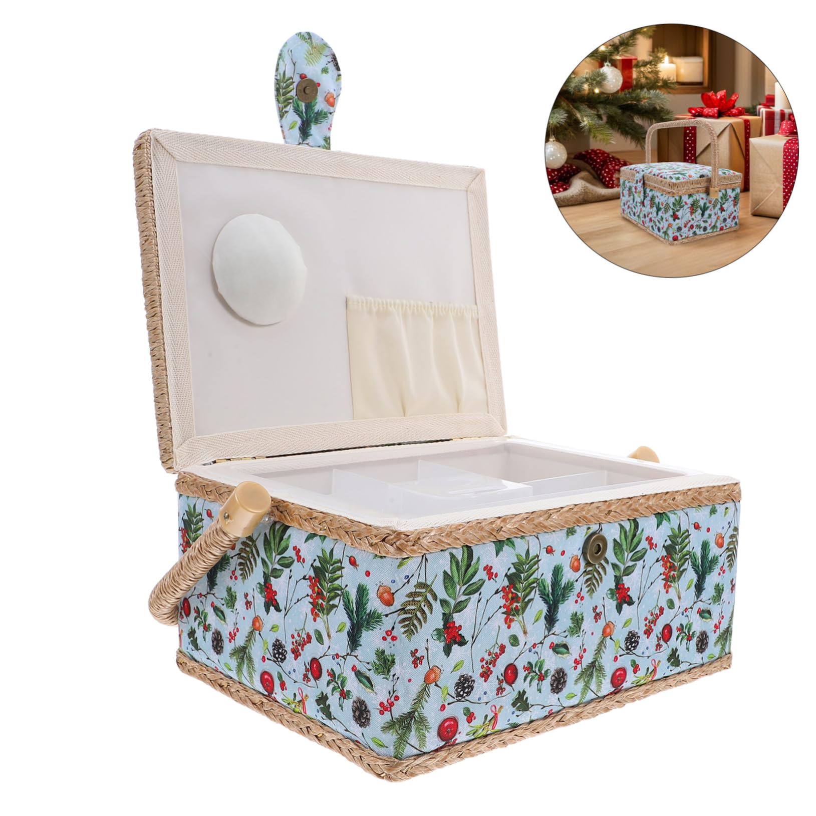 Cesta De Costura Portátil Caja De Obsequio De Navidad Organizador De Suministros De Costura Grande Para Almacenamiento De Bordado Casa