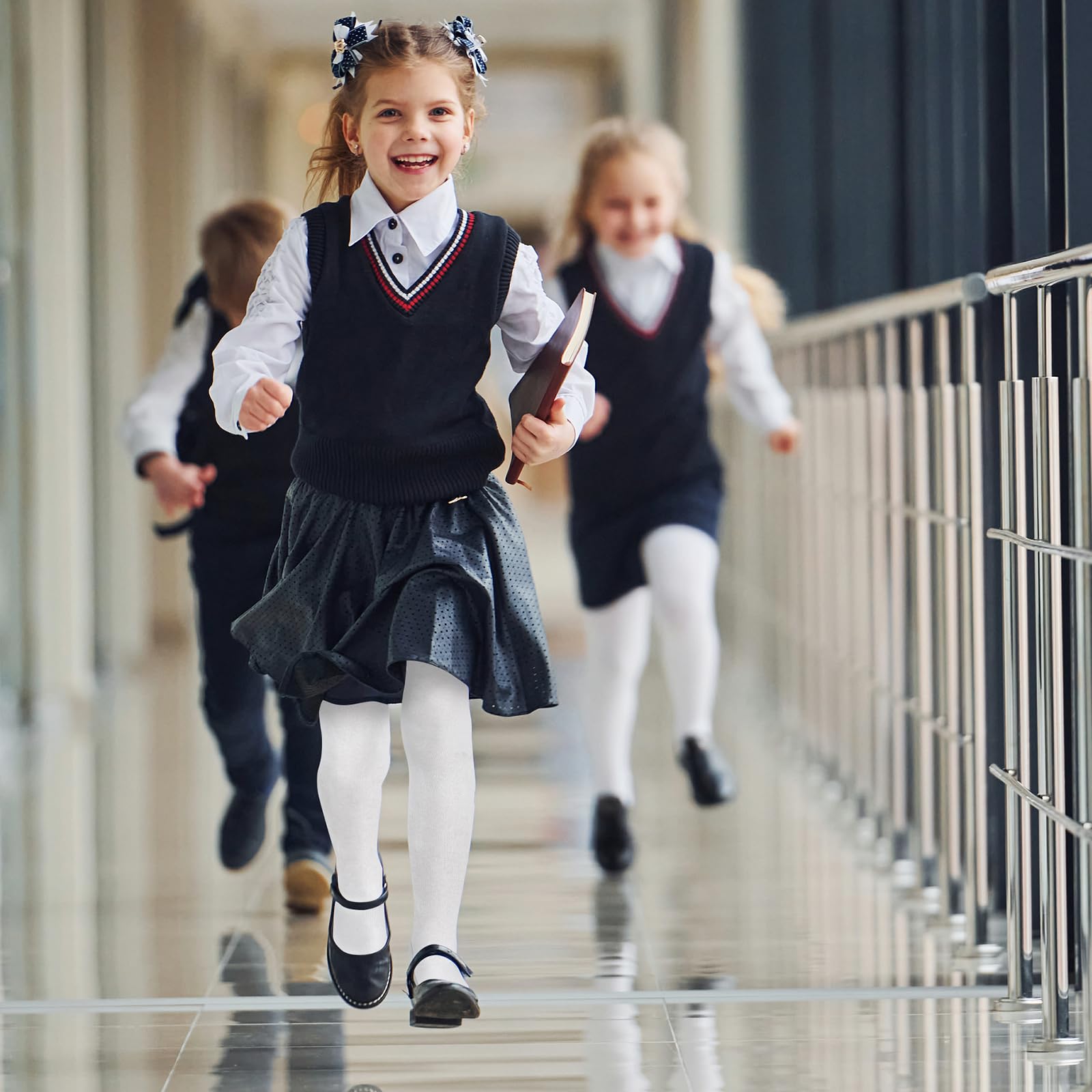KOOOGEAR 3 pares de calcetines altos hasta la rodilla para niñas y niños, calcetines de algodón blanco y negro, calcetines de regreso a clases, calcetines lisos para uniforme de fiesta, calcetines