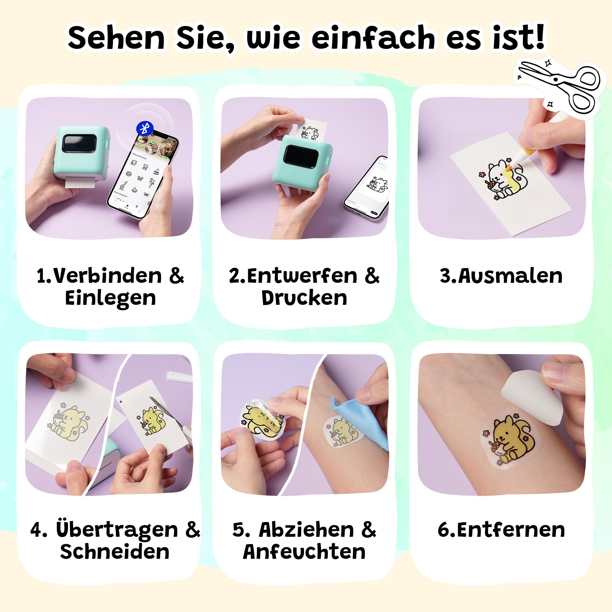 TATTMUSE Temporärer Tattoo Maker für Kinder, Mini Geschenk für Mädchen | Spielzeug für Mädchen 5 6 7 8 9 10 11 12 Jahre, Zeichensets für Kinder, Tattoo Maschine Set Kinder, Bastelset Kinder