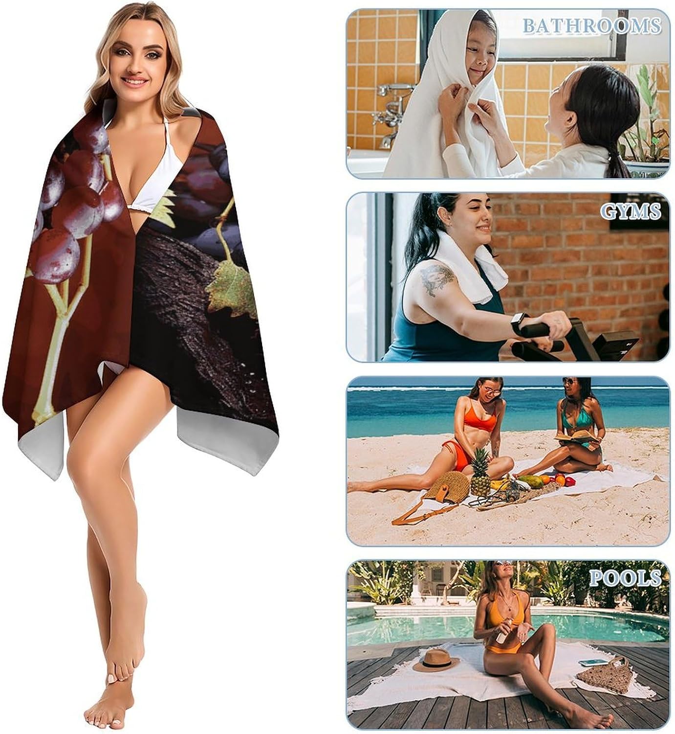 Red Wine Grapes Oversized Beach Towel Set 31x 61 in image 5