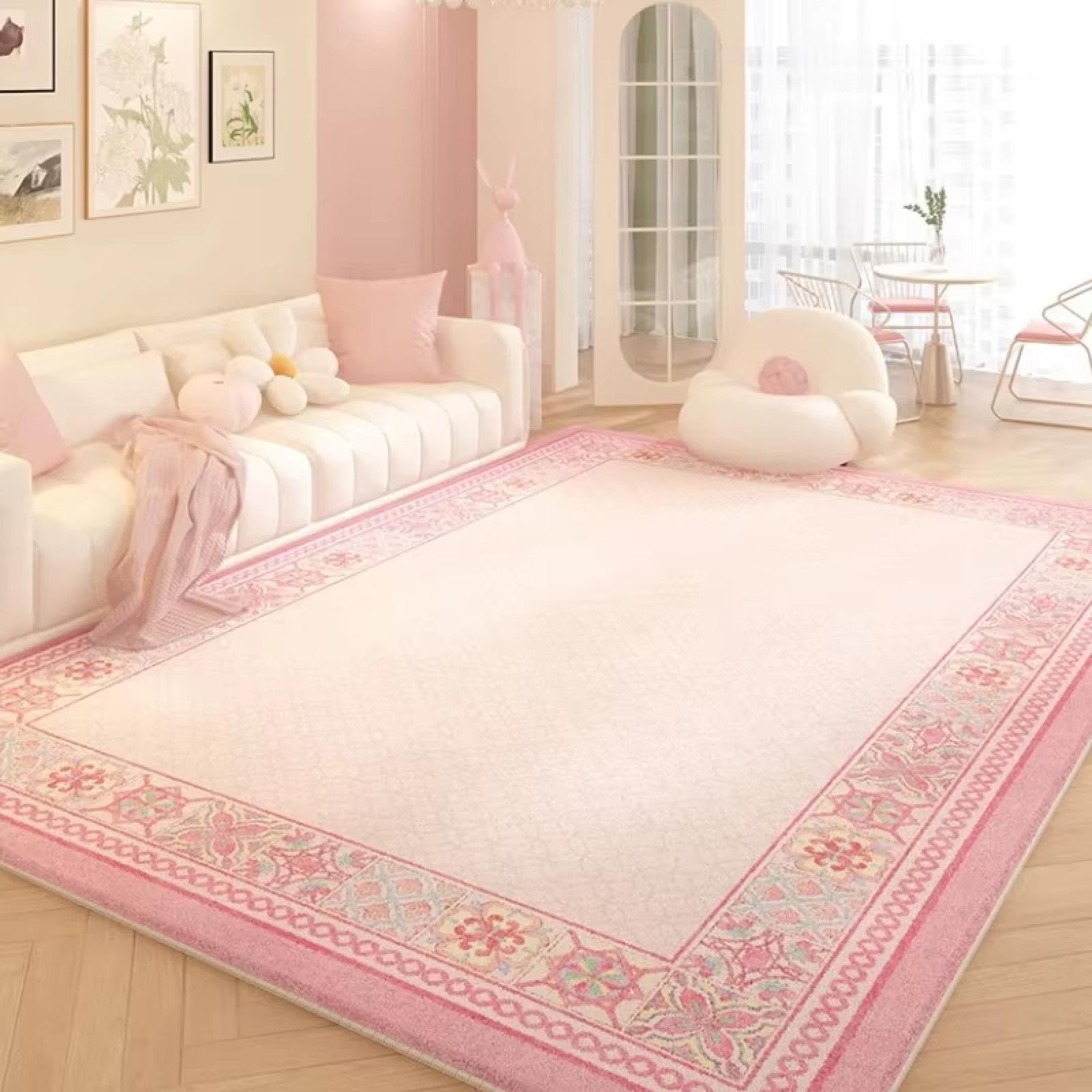 Tapis de salon lavable fleurs roses 100x140 cm style américain