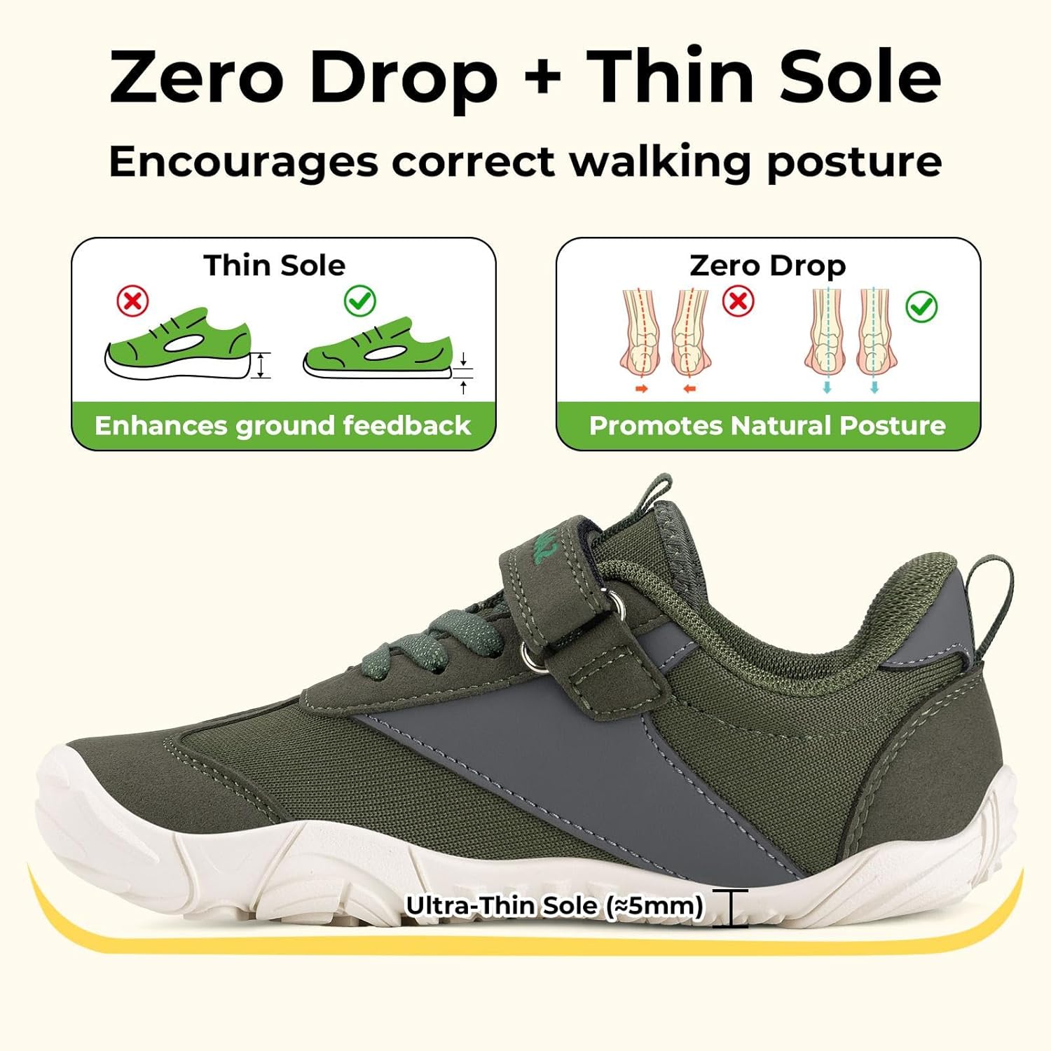 SAGUARO Kids' Barefoot Shoes Wide Toe Box Zero Drop Sneakers Non-Slip Minimalist Shoe