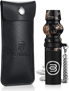 Yimi Hookah® Reusable Resin Hookah tip | hygeian Hookah Mouthpiece | Personal Resin Hookah Tips with PU Leather Pouch and Stainless Steel Chain(Black)…