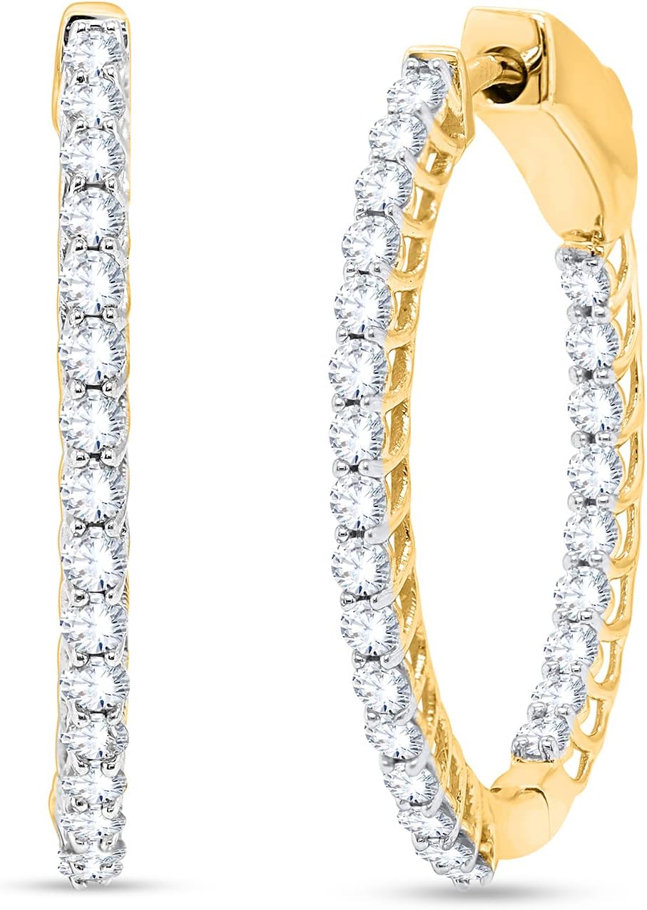 Inside-Outside Hoop Earrings for Women – 1.50 Cttw White Round Cut Cubic Zirconia Huggie Hoops in 925 Sterling Silver – Hypoallergenic Gift Earrings (D Color, VVS1 Clarity)