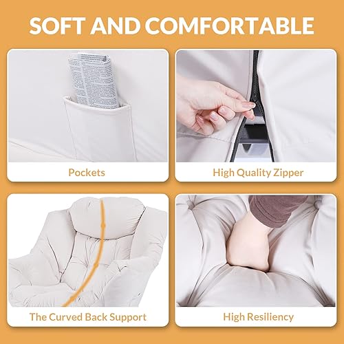 Miniatura 3 de W WARMHOL Lazy Chair - Silla tapizada para sofá individual con bolsillo lateral, sillón reclinable de tela de terciopelo moderno, silla de descanso