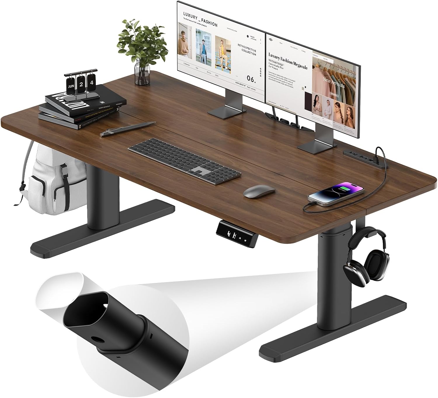 120×60】電動 昇降式デスク ゲーミングデスク コンセント付き 二 口